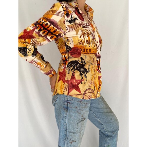 90s vintage panhandle western cowboy rodeo graphic music print button up shirt - Picture 5 of 10